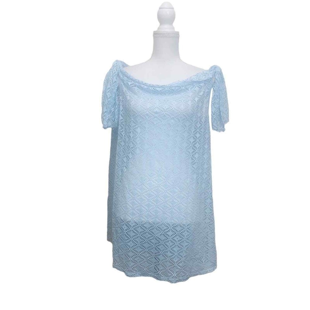 MIKEN Light Baby‎ Blue See Through Lace Swimsuit Cover Up Medium